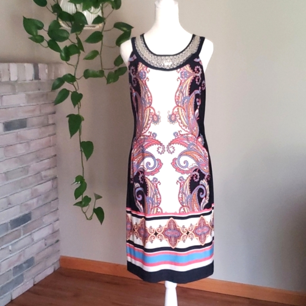 Roz & Ali Sleeveless Paisley Print Dress Size 8